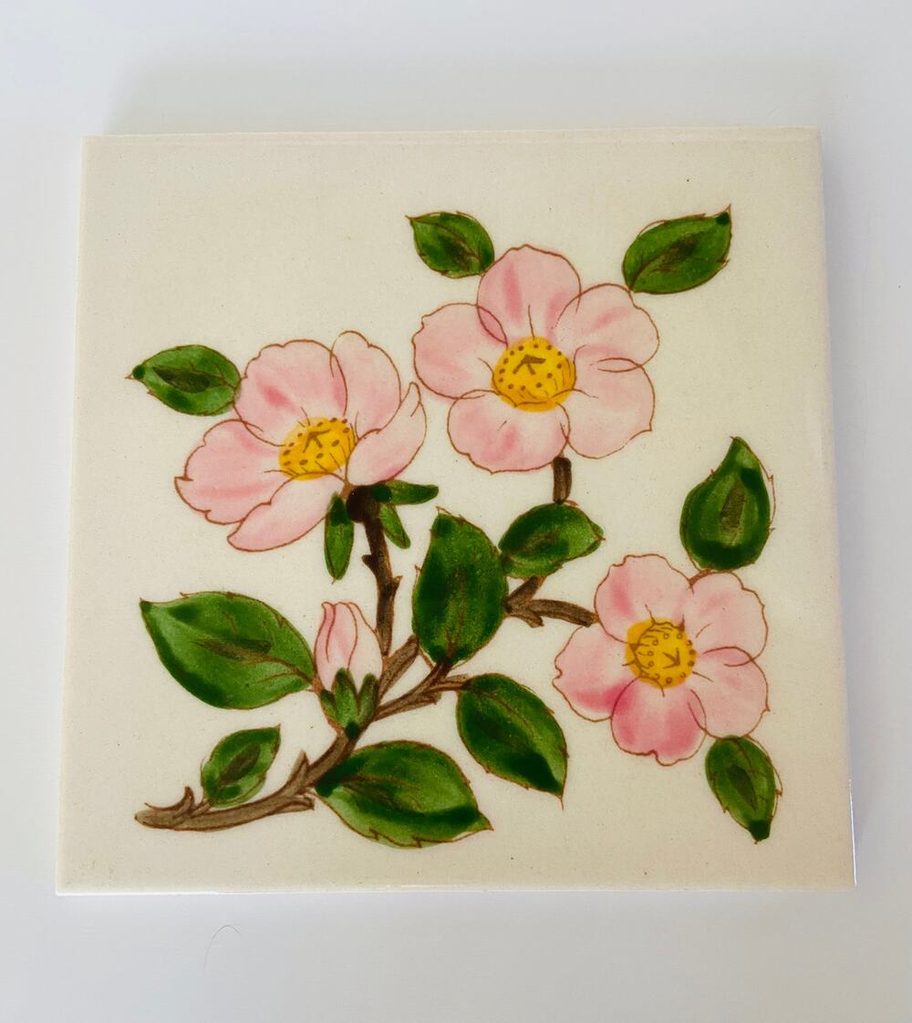 VINTAGE Hand Painted Franciscan Desert Rose Ceramic Tile Art Trivet USA Stamp